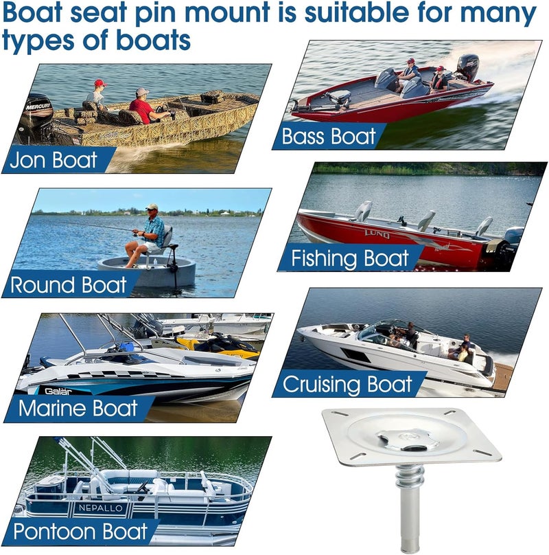 CLLOMAGY Boat Seat Base Pedestal Boat Seat Pin Mount Plated for 3/4" Marine Pedestal Post,Zinc Plated Steel Pin Swivel Mount for Marine Pontoon Jon Bass Fishing-2Pack - Image 4